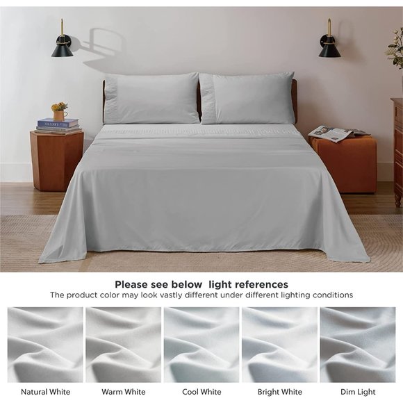 4 PCS Sheets Set  - Soft Bed Sheets , Cooling Microfiber LIGHT GRAY - Picture 3 of 7